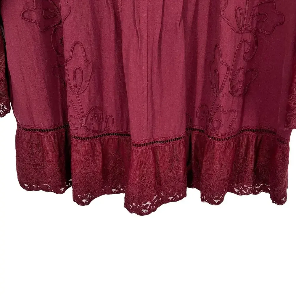 Ali Miles Deep Red Blouse with Embroidered Lace - Picture 6 of 7